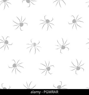 Modello senza cuciture con ragni disegnati a mano illustrazione vettoriale halloween sfondo grigio Illustrazione Vettoriale