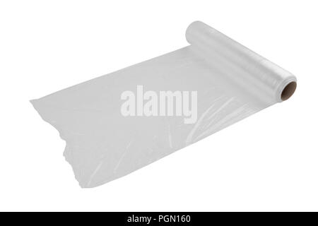 Rotolo di plastica per confezionamento stretch film isolati su sfondo bianco Foto Stock