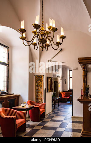 L'hotel bar della lobby. Hotel Růže in Český Krumlov, Repubblica Ceca Foto Stock