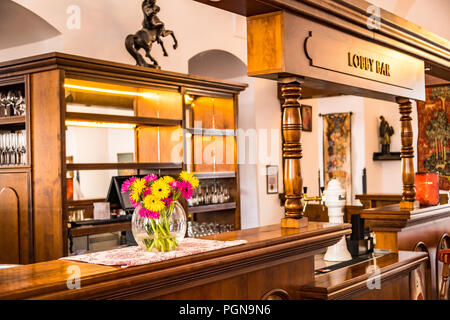 L'hotel bar della lobby. Hotel Růže in Český Krumlov, Repubblica Ceca Foto Stock