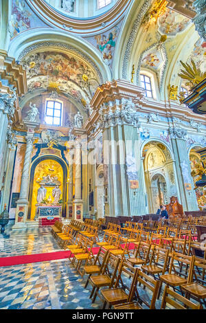 Cracovia in Polonia - Giugno 11, 2018: La St Anna chiesa è uno dei più venerabili Chiese in Polonia, con i più splendidi interni in stile barocco, o Foto Stock