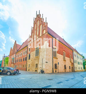 La vista sulla facciata del Collegium Maius dell Università Jagellonica a Cracovia in Polonia Foto Stock