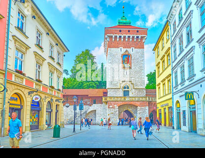 Cracovia in Polonia - Giugno 11, 2018: le conserve di San Floriano's Gate sono la parte medievale di bastione protettivo intorno alla città, il 11 giugno in Kra Foto Stock