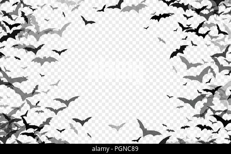 Silhouette nera di pipistrelli isolato su sfondo trasparente. Halloween tradizionale elemento di design. Illustrazione Vettoriale Illustrazione Vettoriale