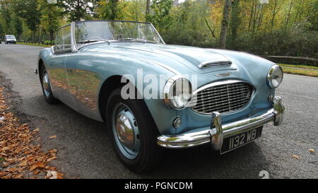 Un Austin Healey 100 del 1957 parcheggiato ad Arundel, Sussex, Inghilterra, Regno Unito Foto Stock