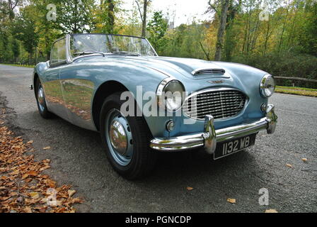 Un Austin Healey 100 del 1957 parcheggiato ad Arundel, Sussex, Inghilterra, Regno Unito Foto Stock