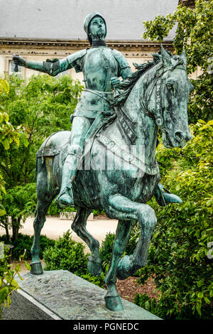 Statua equestre di Giovanna d Arco in bronzo, Reims, Francia Foto Stock