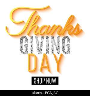 Felice giorno del Ringraziamento. Volantino per la vendita. Il messaggio di saluto della scheda di invito. La calligrafia e scritte. Autunno banner web. Illustrazione Vettoriale. EPS 10 Illustrazione Vettoriale