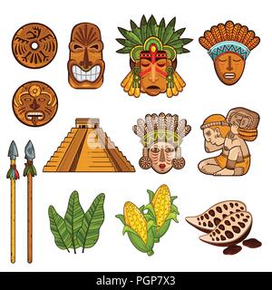 Set di etnia antichi elementi culturali Illustrazione Vettoriale