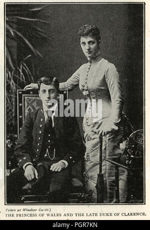 Fotografia vintage di Alexandra della Danimarca, con suo figlio il Duca di Clarence, il Principe Albert Victor Foto Stock