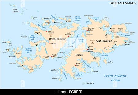 Isole Falkland, anche Malvinas, politico mappa vettoriale. Illustrazione Vettoriale