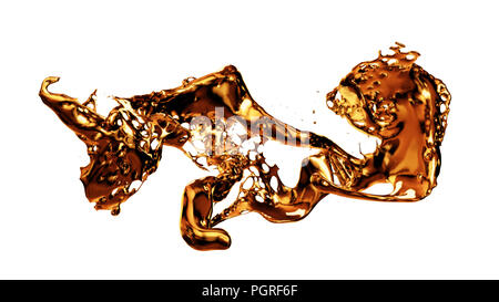 Vernice di colore splash, flusso di oro liquido (3d illustrazione isolato vuoto su sfondo bianco) Foto Stock
