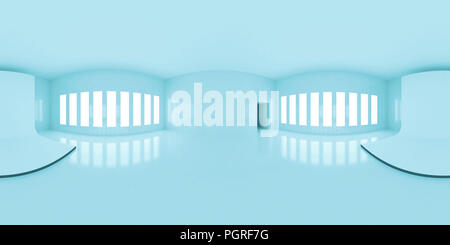 HDRI environment map, abstract blue panorama sferica sfondo, interno con stadio, sorgente di luce bianca (rendering 3d'illustrazione) Foto Stock