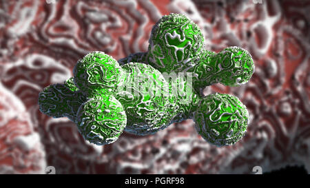 Abstract biologia aliena sfondo, vicino al microscopio fino in rosso e verde (3d'illustrazione) Foto Stock