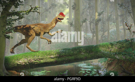 Dilophosaurus, theropod dinosauro dentro un bosco (3d'illustrazione) Foto Stock