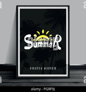 Stock illustrazione vettoriale mockup mock up quadro realistico modello billboard notte d'estate. Le ore notturne, nero, in tarda serata, party, lusso. Arte per banner, cartellone e il poster di photoframe. EPS 10 Illustrazione Vettoriale