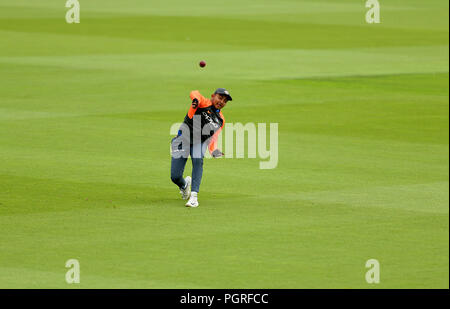 India del Prithvi Shaw durante una sessione di reti presso la ciotola AGEAS, Southampton. Foto Stock