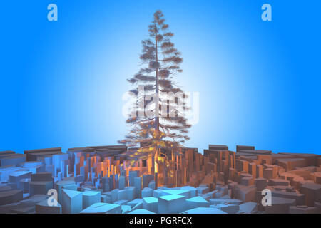 2019 Anno Nuovo card albero di natale su rocce astratta 3d illustrazione Foto Stock