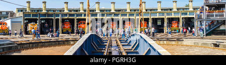 16 febbraio 2018, Changhua Taiwan : panorama di a forma di ventola garage del treno in stazione roundhouse di Changhua Taiwan Foto Stock