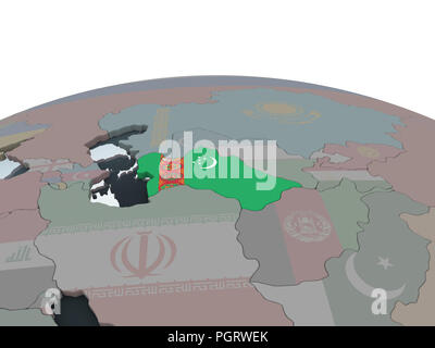 Il Turkmenistan sul globo politico con embedded bandiera. 3D'illustrazione. Foto Stock