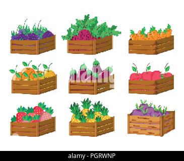 Insieme di pixel harvest icone Illustrazione Vettoriale