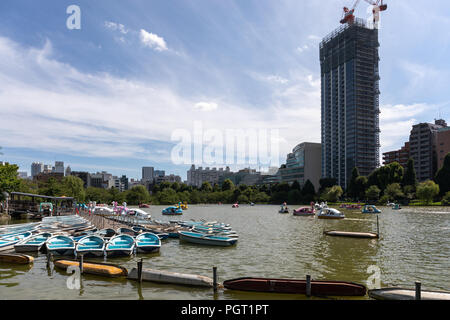 Tempo libero noleggio barche sul laghetto di Shinobazu in Tokyo Onshi Ueno Park. Foto Stock