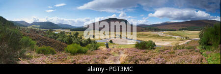 Vista panoramica di Linn di Dee valley, Perth and Kinross, Cairngorms National Park, Highlands scozzesi, Scozia, GB. Foto Stock