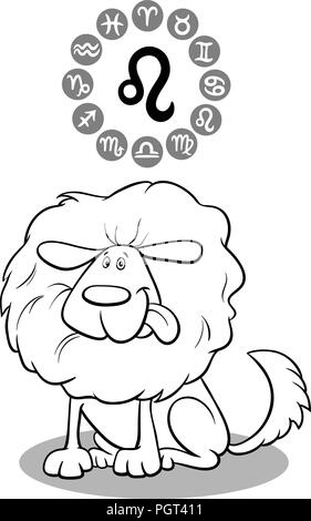 Illustrazione del fumetto di divertenti cane come un leone segno zodiacale Illustrazione Vettoriale