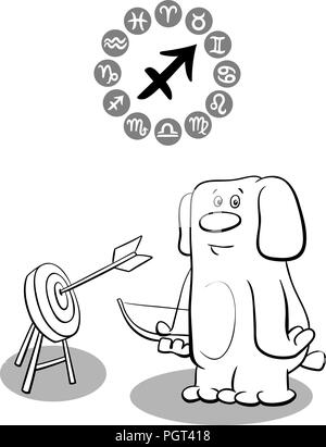 Cartoon illustrazione del cane divertente come il Sagittario segno zodiacale Illustrazione Vettoriale