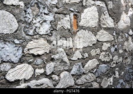 Un muro fatto di pietre, eventualmente progettato motivi di architettura del XIX secolo Foto Stock