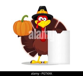 Felice ringraziamento, biglietto di auguri, poster e volantini per la vacanza. Ringraziamento turchia azienda intestazione vuota e zucca. Illustrazione Vettoriale su bianco bac Illustrazione Vettoriale