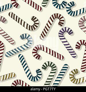 Sfondo di Natale seamless pattern colorati con doodle candy canes Illustrazione Vettoriale