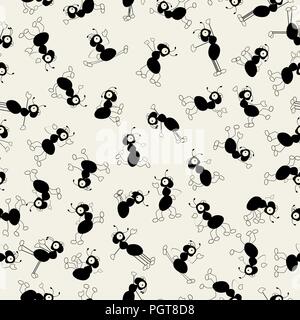 Cartoon formiche caratteri dancing, seamless pattern design Illustrazione Vettoriale