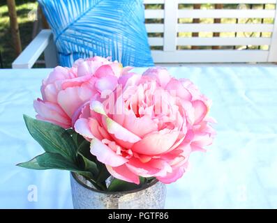 Rosa e Bianco le peonie in un vaso Foto Stock