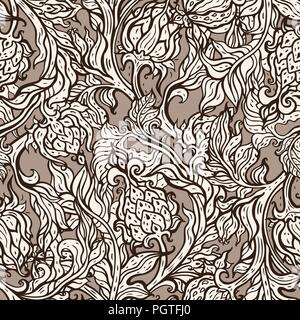 Giardino Esotico. Disegnata a mano motivo floreale, in stile vintage Illustrazione Vettoriale