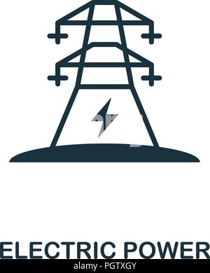 La potenza elettrica e la relativa icona. Monocromatico design di stile dalla rete di alimentazione e di raccolta di energia. UI. Pixel perfetto pittogramma semplice potenza elettrica icona. Web design, app Illustrazione Vettoriale
