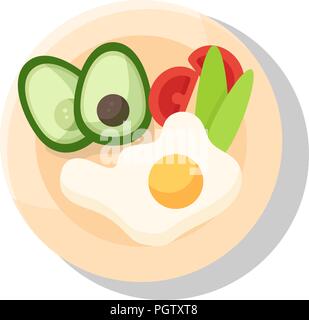 Utile di prima colazione. Uova strapazzate con avocado e insalata. Cucina dietetica pranzo, cena e prima colazione. Illustrazione Vettoriale