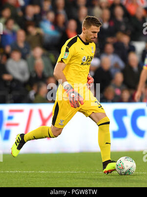 Il portiere del Crystal Palace, Vincente Guaita, durante la Carabao Cup, seconda partita allo stadio Liberty di Swansea. PREMERE ASSOCIAZIONE foto. Data immagine: Martedì 28 agosto 2018. Vedi PA storia CALCIO Swansea. Il credito fotografico dovrebbe essere: Simon Galloway/PA Wire. RESTRIZIONI: Nessun utilizzo con audio, video, dati, elenchi di apparecchi, logo di club/campionato o servizi "live" non autorizzati. L'uso in-match online è limitato a 120 immagini, senza emulazione video. Nessun utilizzo nelle scommesse, nei giochi o nelle pubblicazioni di singoli club/campionati/giocatori. Foto Stock