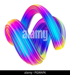 Il fluido forma ritorta trendy olografica neon colorato elemento di design. Foto Stock