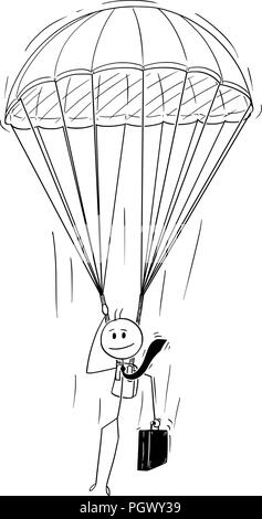 Cartoon di paracadutista imprenditore con paracadute Illustrazione Vettoriale