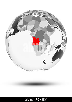 Angola sul globo terrestre con traslucido oceani isolati su sfondo bianco. 3D'illustrazione. Foto Stock