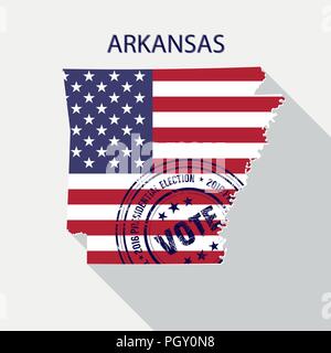 Stato di Arkansas vettore grafico mappa con bandiera e giorno presidenziale votazione timbro Illustrazione Vettoriale