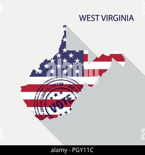 Stato di West Virginia vettore grafico mappa con bandiera e giorno presidenziale votazione timbro Illustrazione Vettoriale