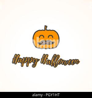 Happy Halloween biglietto di auguri con cute zucca sorridente Illustrazione Vettoriale