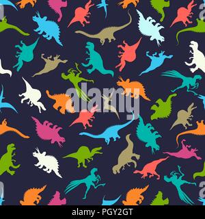 Seamless design pattern con sagome di dinosauro nei colori Illustrazione Vettoriale