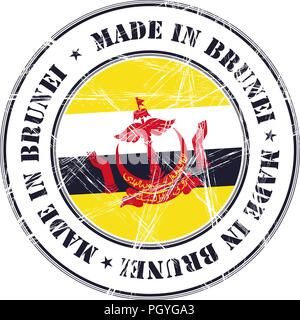 Realizzati in Brunei grunge timbro di gomma con bandiera Illustrazione Vettoriale