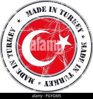 Fabbricato in Turchia grunge timbro di gomma con bandiera Illustrazione Vettoriale