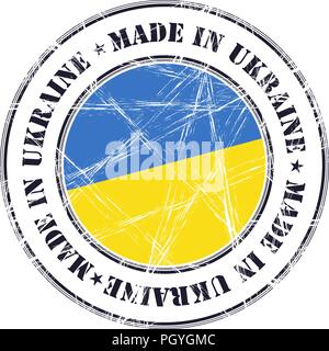 Fabbricato in Ucraina grunge timbro di gomma con bandiera Illustrazione Vettoriale