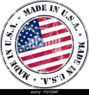 Realizzati in Stati Uniti d'America grunge timbro di gomma con bandiera Illustrazione Vettoriale