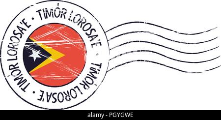 Timor Est grunge timbro postale e bandiera su sfondo bianco Illustrazione Vettoriale